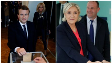 Macron y Le Pen votando