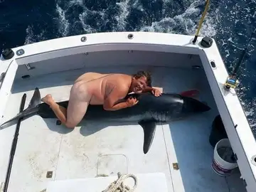 El hombre junto al tiburón El hombre junto al tiburón