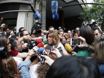 Susana Díaz a su llegada a la sede del PSOE en la calle Ferraz