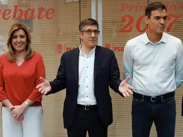 Susana Díaz, Pedro Sánchez y Patxi López Susana Díaz, Pedro Sánchez y Patxi López