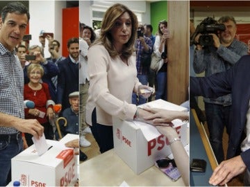 Pedro Sánchez, Susana Díaz y Patxi López votando en las primarias del PSOE