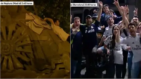 Aficionados del Real Madrid en Neptuno y Canaletas Aficionados del Real Madrid en Neptuno y Canaletas