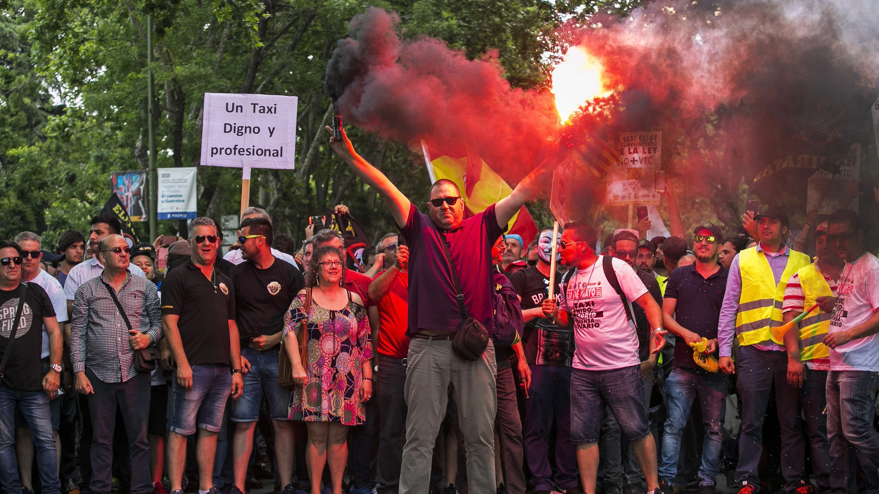 Huelga de taxistas manifestándose en Madrid 