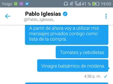 Captura de la conversación de Pablo Iglesias con un tuitero Captura de la conversación de Pablo Iglesias con un tuitero