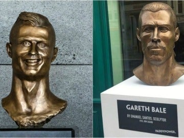 El busto de Cristiano (izquierda) y el nuevo busto de Bale (derecha)