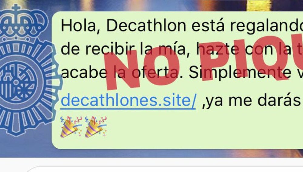 Mensaje de la estafa de Decathlon.