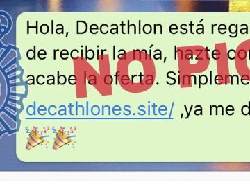 Mensaje de la estafa de Decathlon.