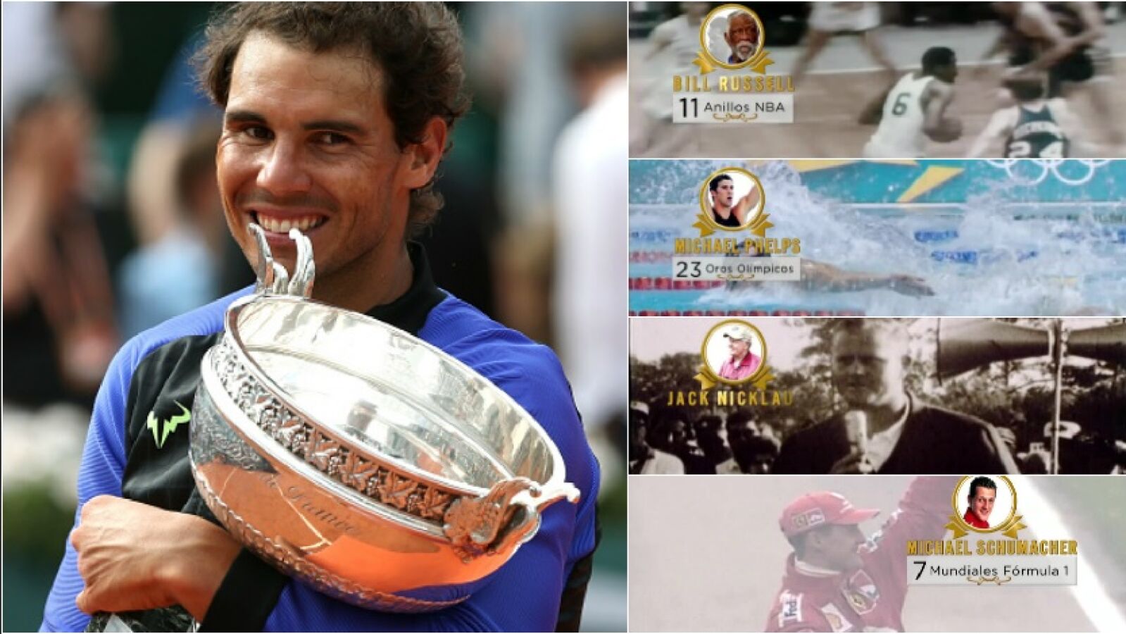 Schumacher, Nicklaus, Agostini, Bolt, Phelps, Russell, Gento... El palmáres de Nadal, a la altura de los más grandes