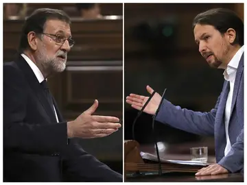 Rajoy y Pablo Iglesias durante la moción de censura Rajoy y Pablo Iglesias durante la moción de censura