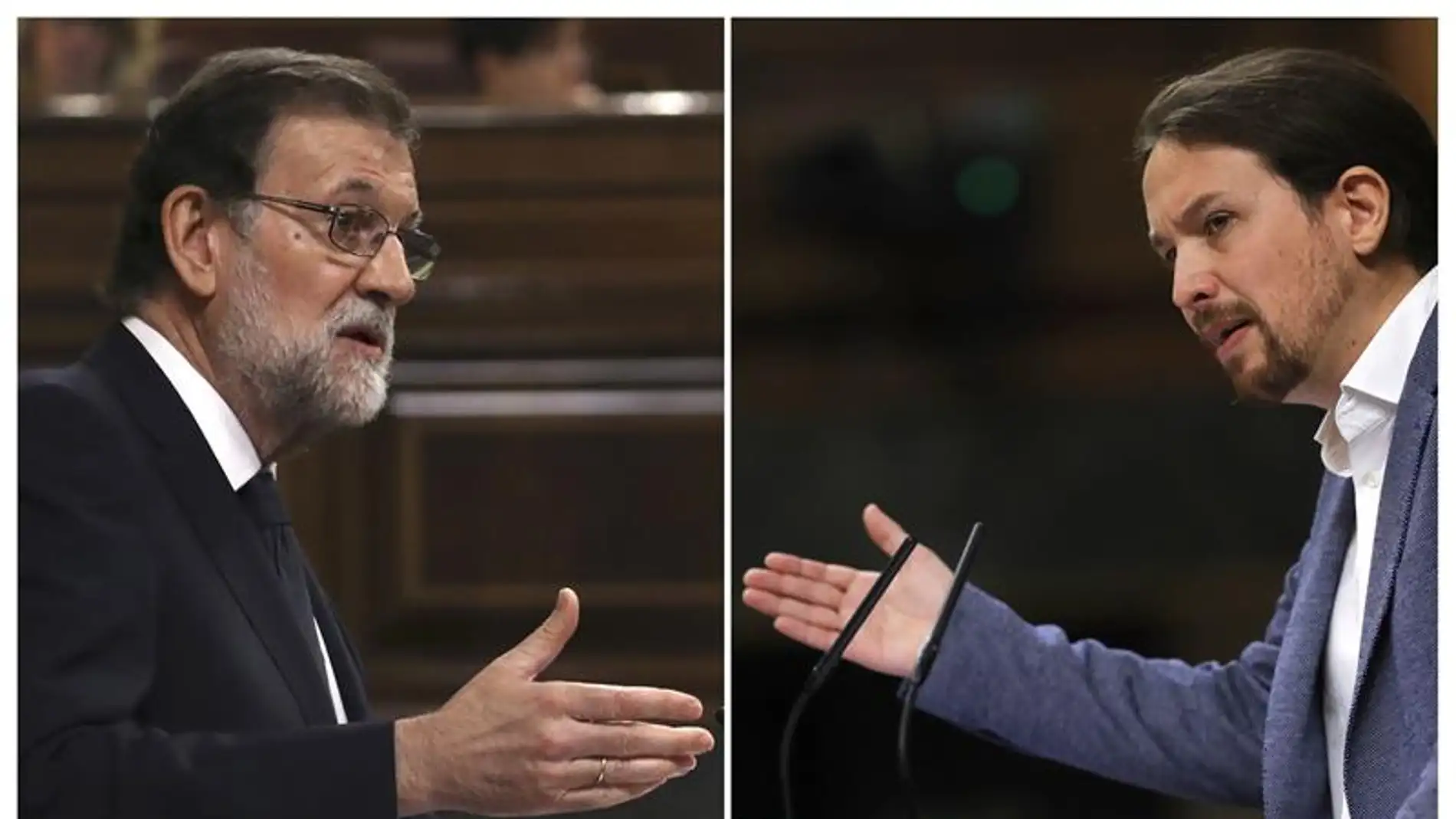 Rajoy y Pablo Iglesias durante la moción de censura