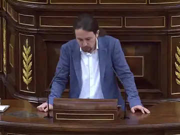 Pablo Iglesias durante su intervención en el debate de la moción de censura contra Mariano Rajoy Pablo Iglesias durante su intervención en el debate de la moción de censura contra Mariano Rajoy