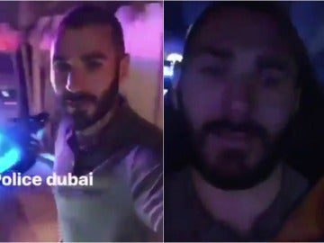 Benzema, a bordo de un coche de policía en Dubai