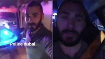 Benzema, a bordo de un coche de policía en Dubai