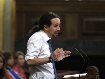 El líder de Podemos, Pablo Iglesias, durante su intervención El líder de Podemos, Pablo Iglesias, durante su intervención