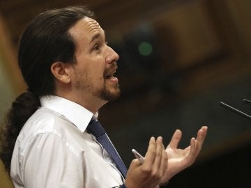 El líder de Podemos, Pablo Iglesias, durante su intervención