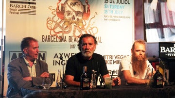 Joan Callau, Pino Sagliocco y Tommy Franklyn en la rueda de prensa del Barcelona Beach Festival 2017