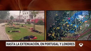 Los bomberos, extenuados: dos imágenes reflejan el drama de los incendios de Portugal y Londres
