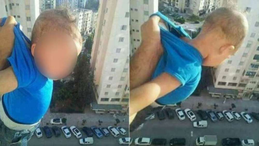 Foto publicada por el condenado tras arriesgar la vida del bebé