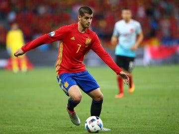 Morata, en un partido con la selección española