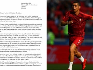 Carta del Shoundtrade a Cristiano Ronaldo