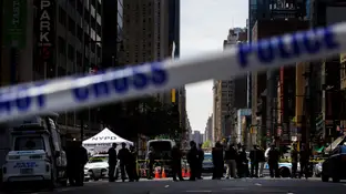 Imagen de archivo de un cordón policial en Nueva York Imagen de archivo de un cordón policial en Nueva York