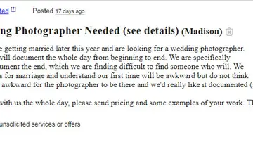 Anuncio buscando un fotógrafo para la noche de bodas Anuncio buscando un fotógrafo para la noche de bodas
