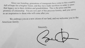 Carta de bienvenida firmada por Obama