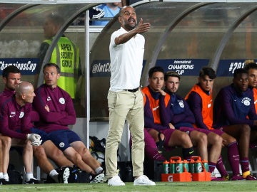 Guardiola, durante el City - Real Madrid