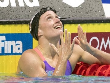 Mireia Belmonte, tras acabar una prueba en el Mundial de Natación