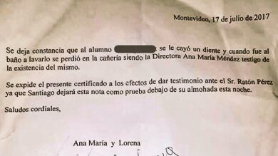 Un niño pierde su diente y su directora escribe una carta al Ratoncito Pérez