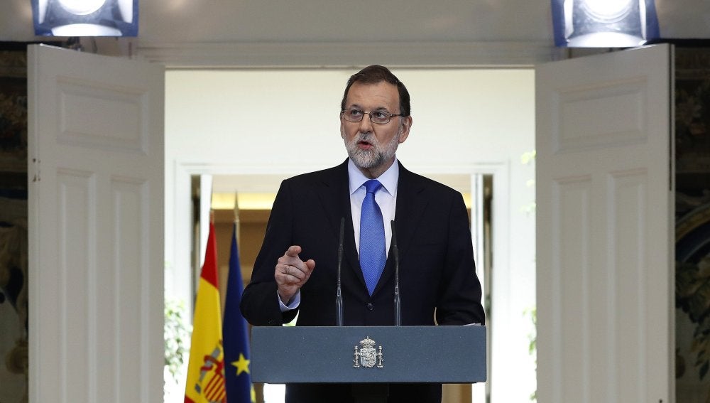 El presidente del Gobierno, Mariano Rajoy, durante su comparecencia en Moncloa