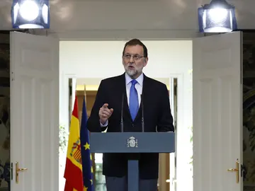 El presidente del Gobierno, Mariano Rajoy, durante su comparecencia en Moncloa El presidente del Gobierno, Mariano Rajoy, durante su comparecencia en Moncloa