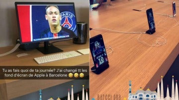 Un aficionado cambia el fondo de pantalla de la tienda Apple de Barcelona