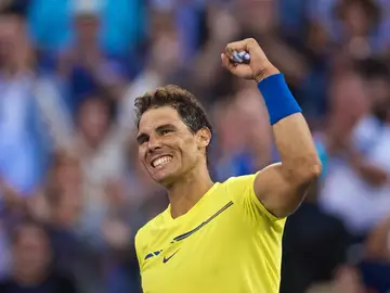 Nadal celebra su victoria ante Coric Nadal celebra su victoria ante Coric