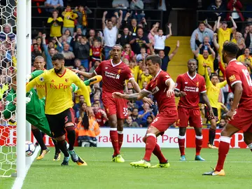 Gol durante el partido entre el Watford y el Liverpool Gol durante el partido entre el Watford y el Liverpool