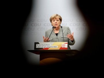Ángela Merkel durante un acto de campaña