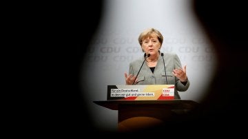 Ángela Merkel durante un acto de campaña