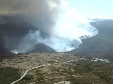 Fotografía facilitada por la Junta de Castilla y León del incendio forestal declarado en el municipal de Encinedo (León) Fotografía facilitada por la Junta de Castilla y León del incendio forestal declarado en el municipal de Encinedo (León)
