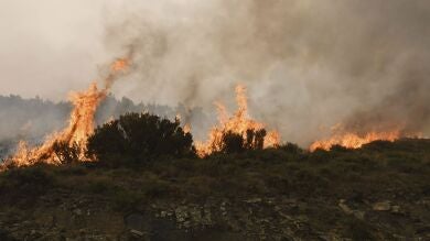 El viento reaviva las llamas del incendio de Encinedo en León