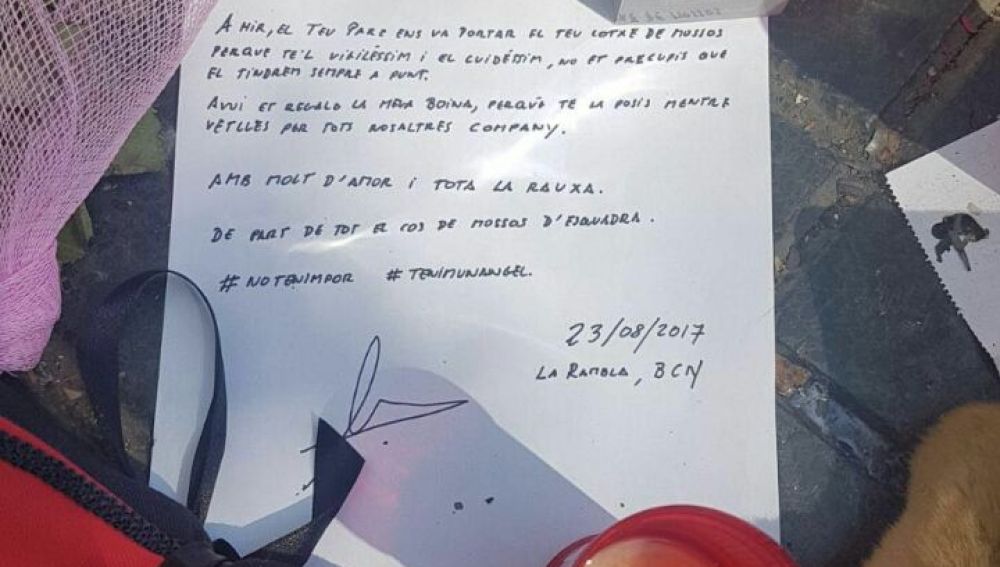 Nota de los Mossos al pequeño Xavi