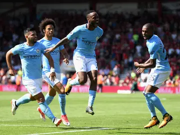 Sterling celebra su gol con el Manchester City Sterling celebra su gol con el Manchester City