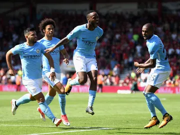 Sterling celebra su gol con el Manchester City Sterling celebra su gol con el Manchester City