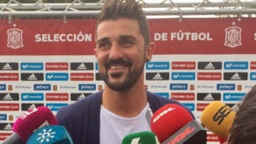 David Villa, a su llegada a la ciudad del fútbol de Las Rozas. 