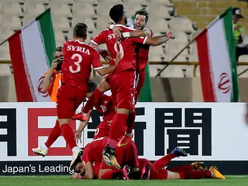 Los jugadores sirios celebran un gol Los jugadores sirios celebran un gol