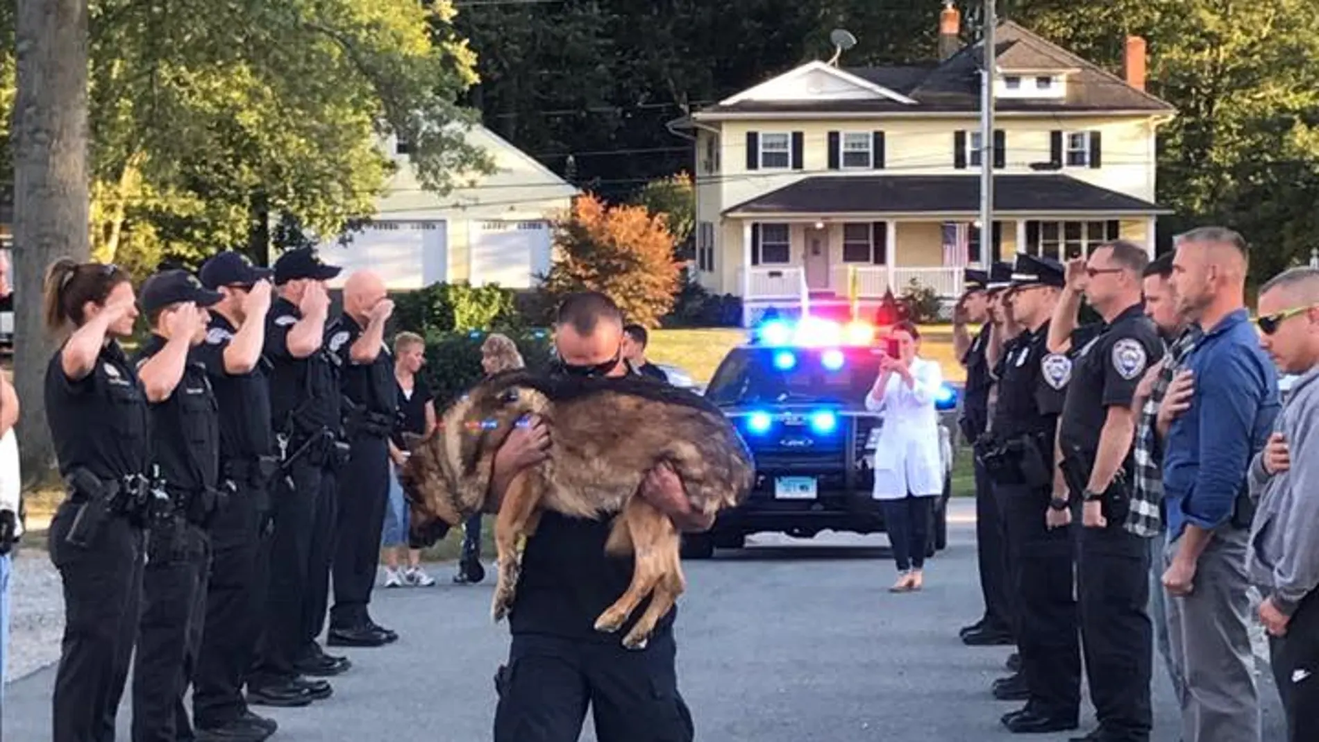 El homenaje que el cuerpo de policía de Connecticut realiza a un perro policía El homenaje que el cuerpo de policía de Connecticut realiza a un perro policía