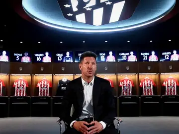 Simeone, durante su entrevista con el medio oficial del Atlético de Madrid Simeone, durante su entrevista con el medio oficial del Atlético de Madrid