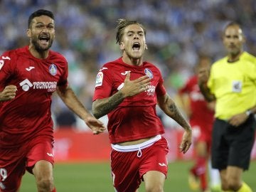 Álvaro Jiménez celebra su gol contra el Leganés