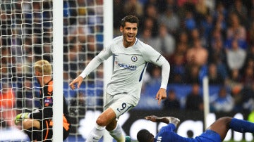 Morata celebra su gol contra el Leicester
