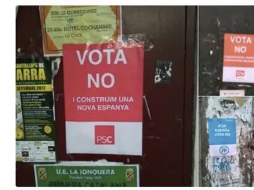 Carteles falsos de C's, PSC y PP a favor del 'no' para incentivar la participación en el referendum del 1-O Carteles falsos de C's, PSC y PP a favor del 'no' para incentivar la participación en el referendum del 1-O