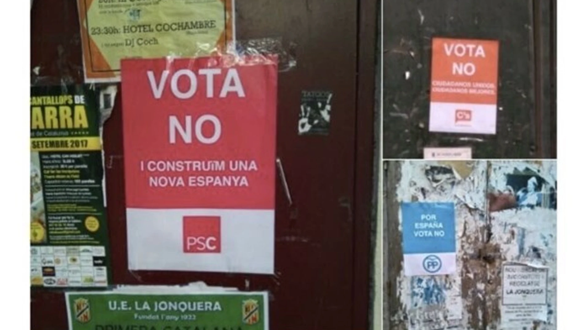 Carteles falsos de C's, PSC y PP a favor del 'no' para incentivar la participación en el referendum del 1-O Carteles falsos de C's, PSC y PP a favor del 'no' para incentivar la participación en el referendum del 1-O